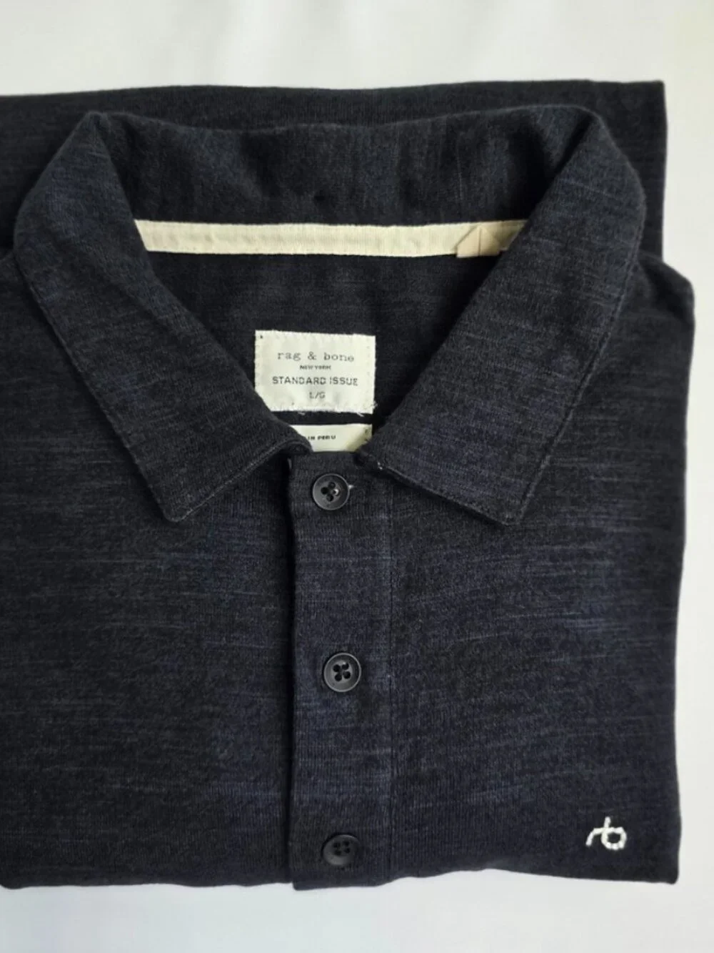 Rag & Bone Mens Flame Cotton Slub Polo Ultra Soft Lightweight Large L Black
